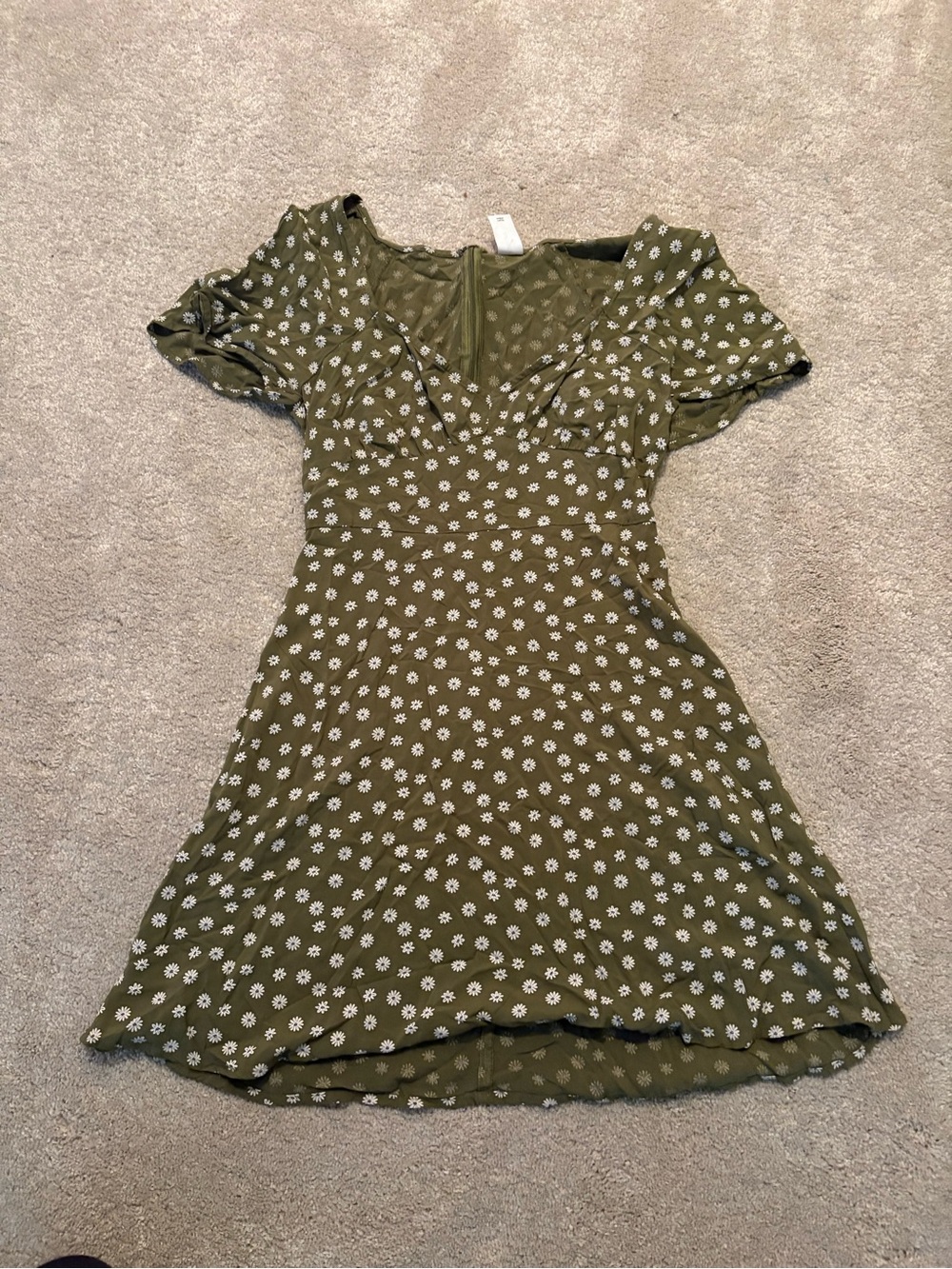 Abound Olive Green Daisy-Print Midi Dress